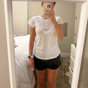 White Eyelet Tee with Ruffle Sleeves